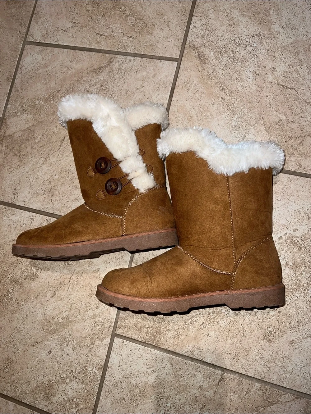 Magellan Outdoors Chestnut Brown Faux-Suede Winter Boots with Faux-Fur Cuff